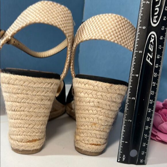 Solanz Chic Black and Tan Espadrilles Wedge Sandals Women's 11 - Picture 4 of 7